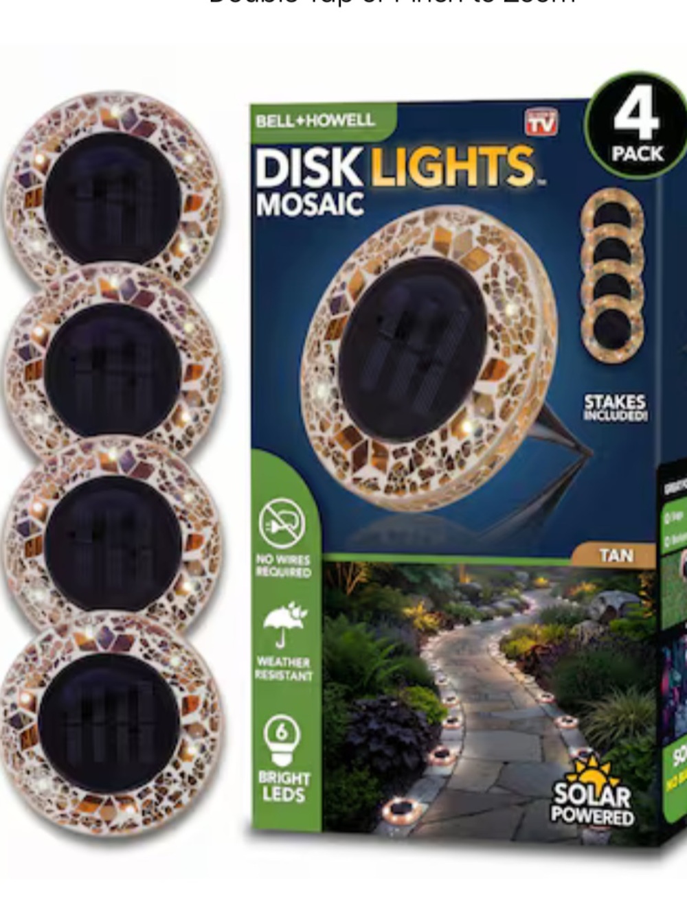 BELL + HOWELL 4 -Pack Disk lights ultra 24 -Lumens Mosaic Beige Solar LED
